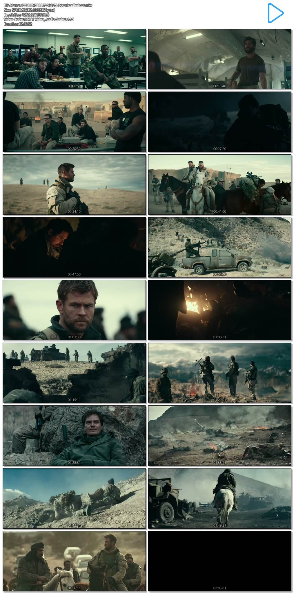 Download 12 Strong 2018 English 550MB BRRip 720p ESubs 