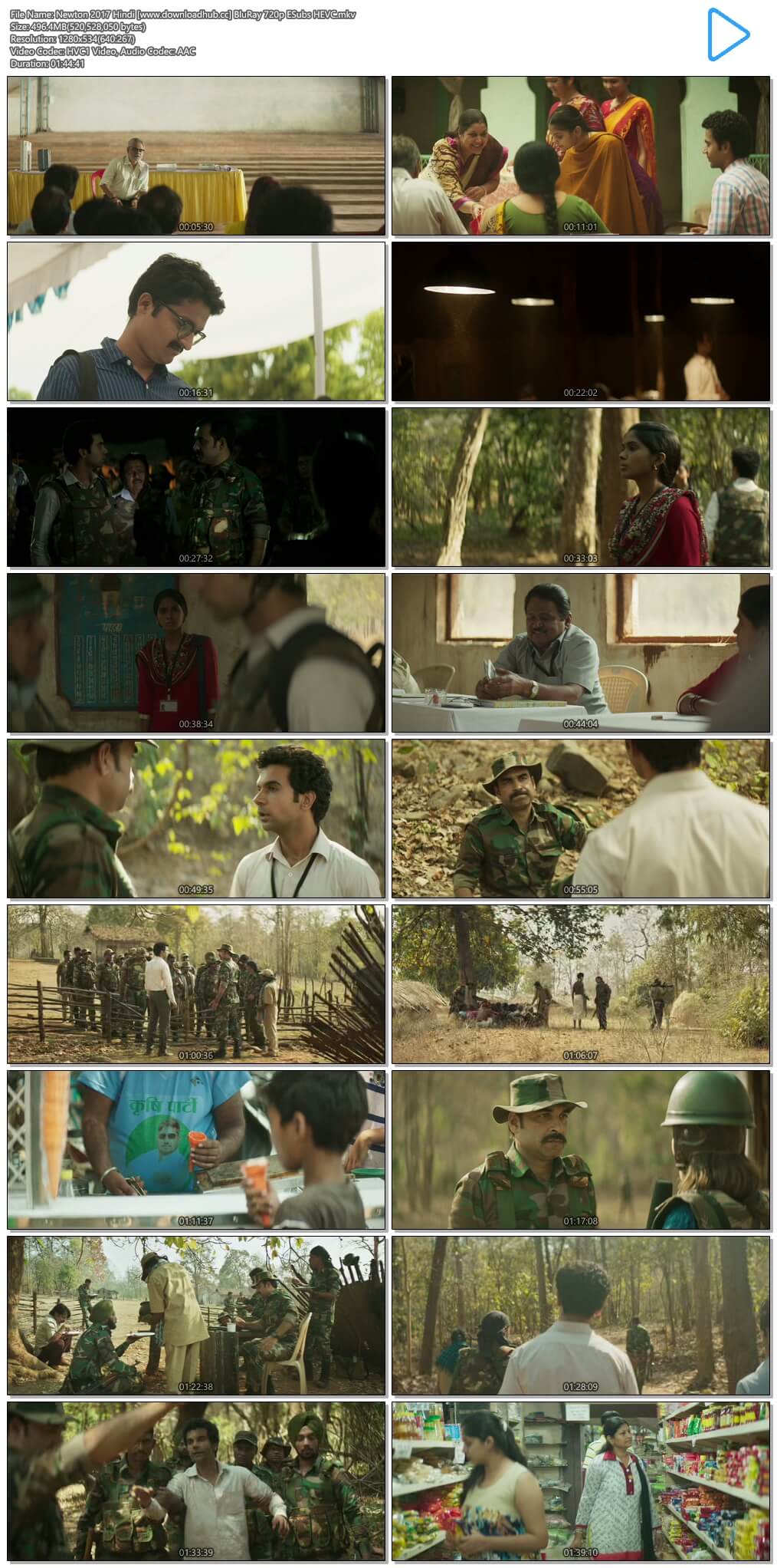 Newton 2017 Hindi 500MB BluRay 720p ESubs HEVC