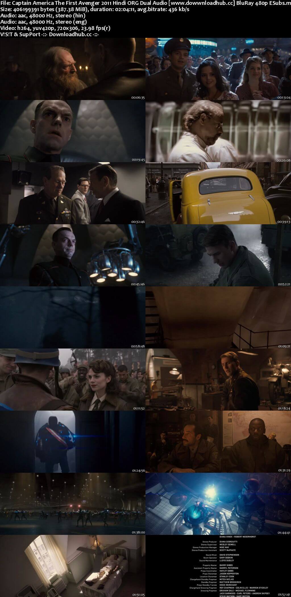 Captain America The First Avenger 2011 Hindi ORG Dual Audio 350MB BluRay 480p ESubs