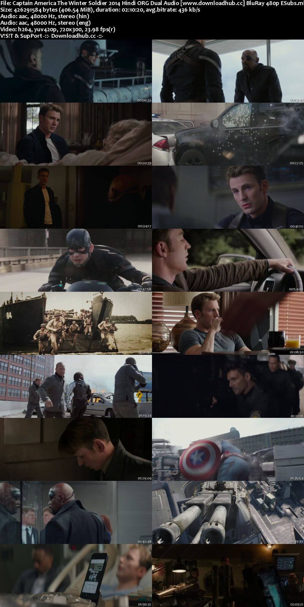 Captain America The Winter Soldier 2014 Hindi ORG Dual Audio 400MB BluRay 480p ESubs