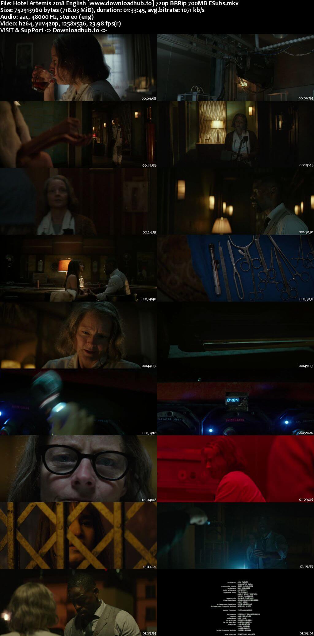 Hotel Artemis 2018 English 720p BRRip 700MB ESubs