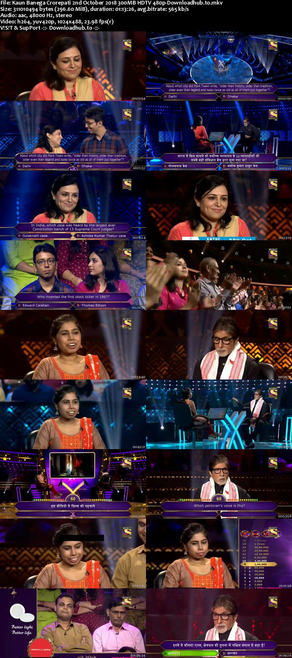Kaun Banega Crorepati 2nd October 2018 300MB HDTV 480p