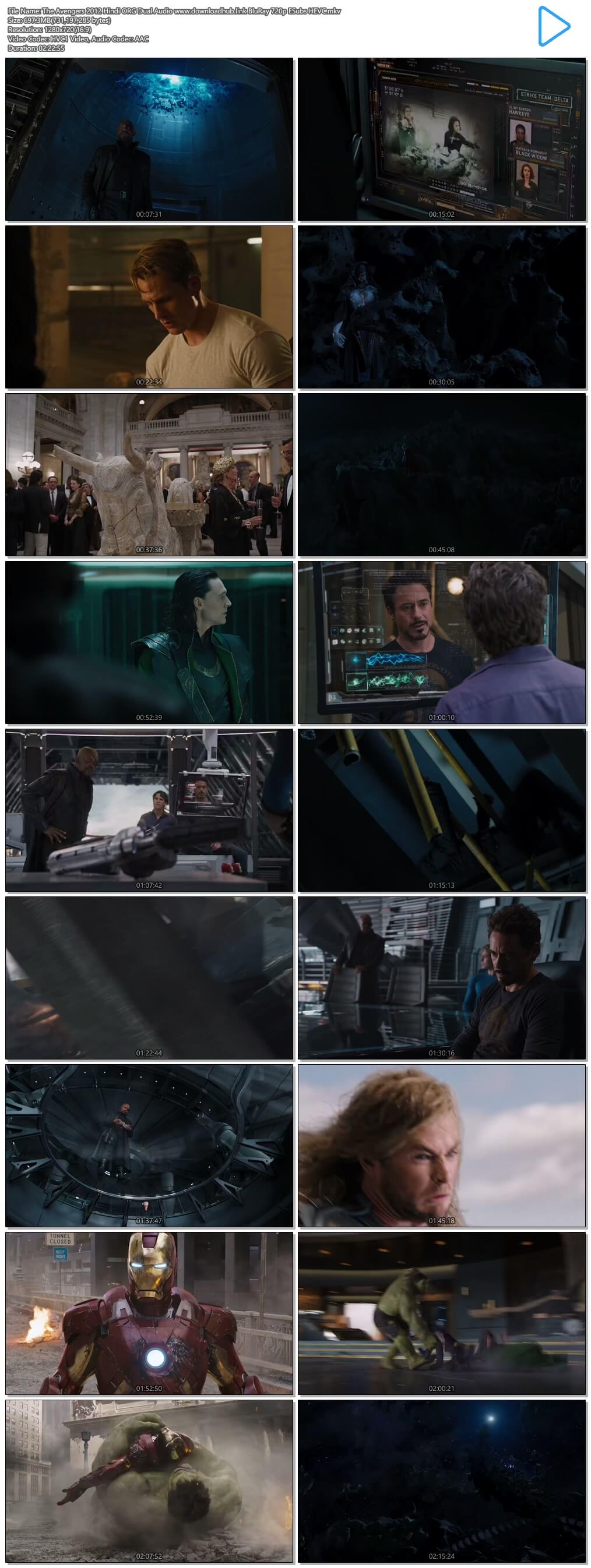 The Avengers 2012 Hindi ORG Dual Audio 700MB BluRay 720p ESubs HEVC