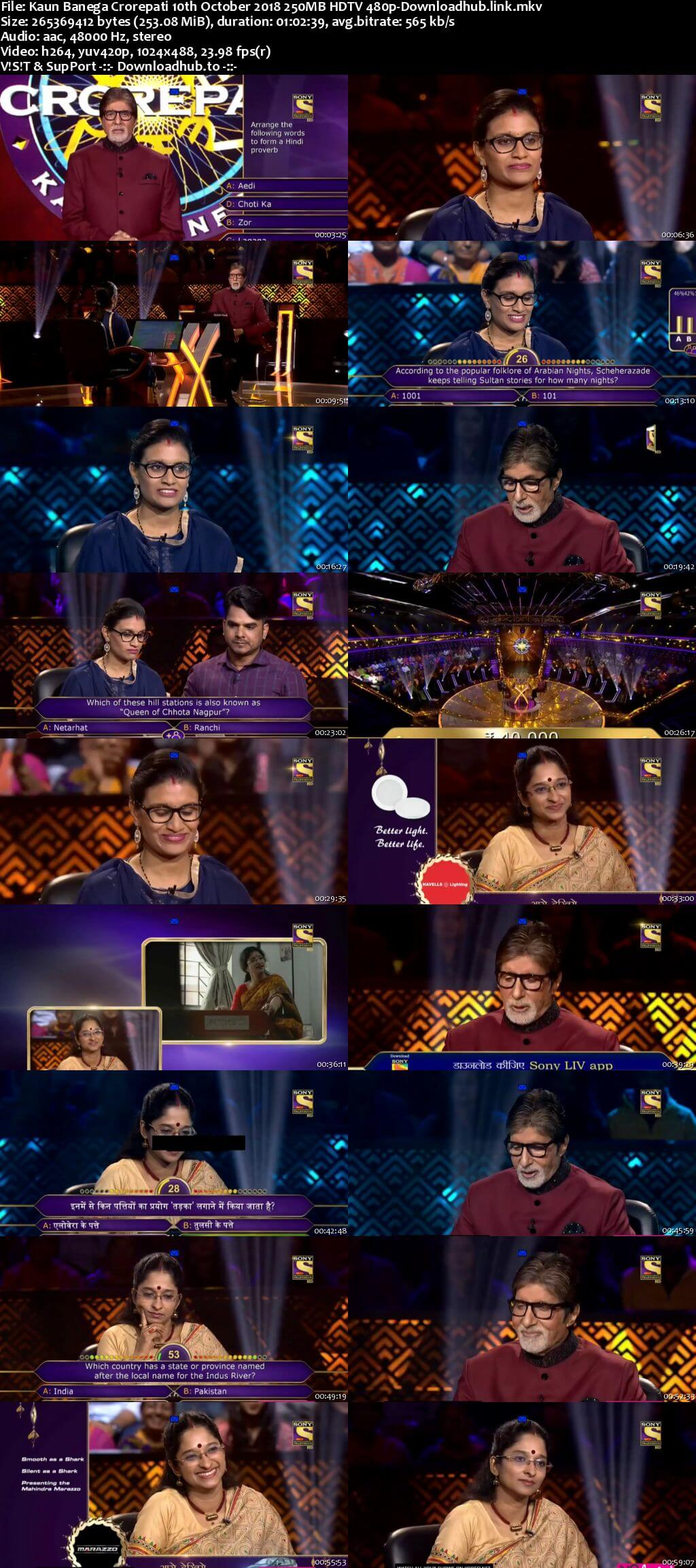 Kaun Banega Crorepati 10th October 2018 250MB HDTV 480p