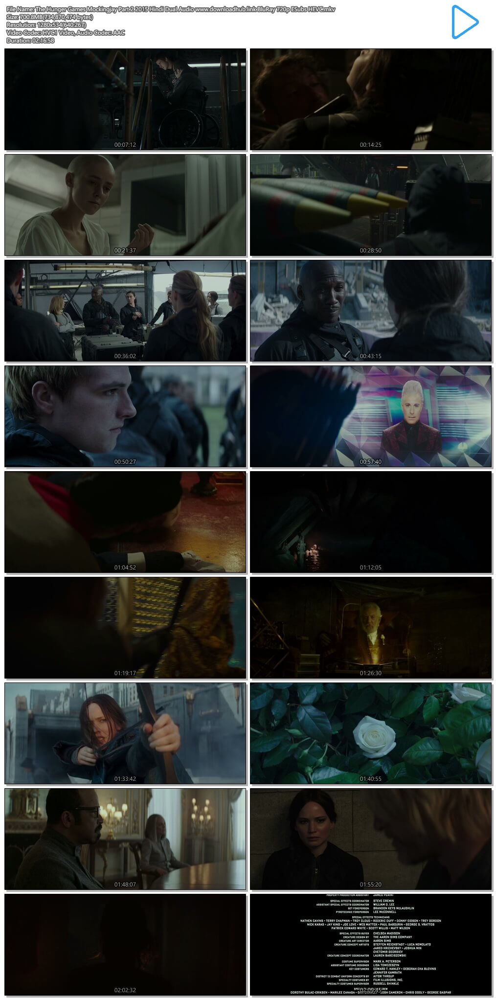 The Hunger Games Mockingjay Part 2 2015 Hindi Dual Audio 700MB BluRay 720p ESubs HEVC