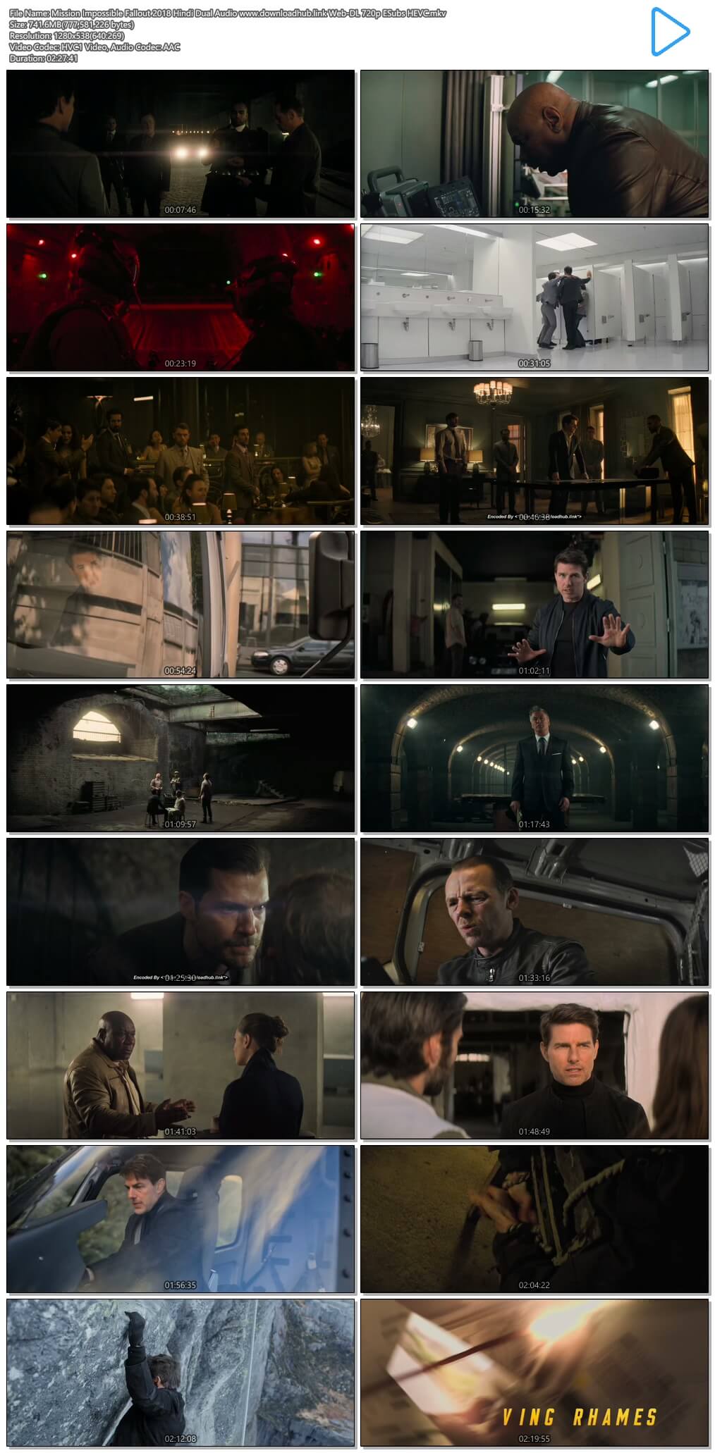 Mission Impossible Fallout 2018 Hindi Dual Audio 750MB Web-DL 720p ESubs HEVC