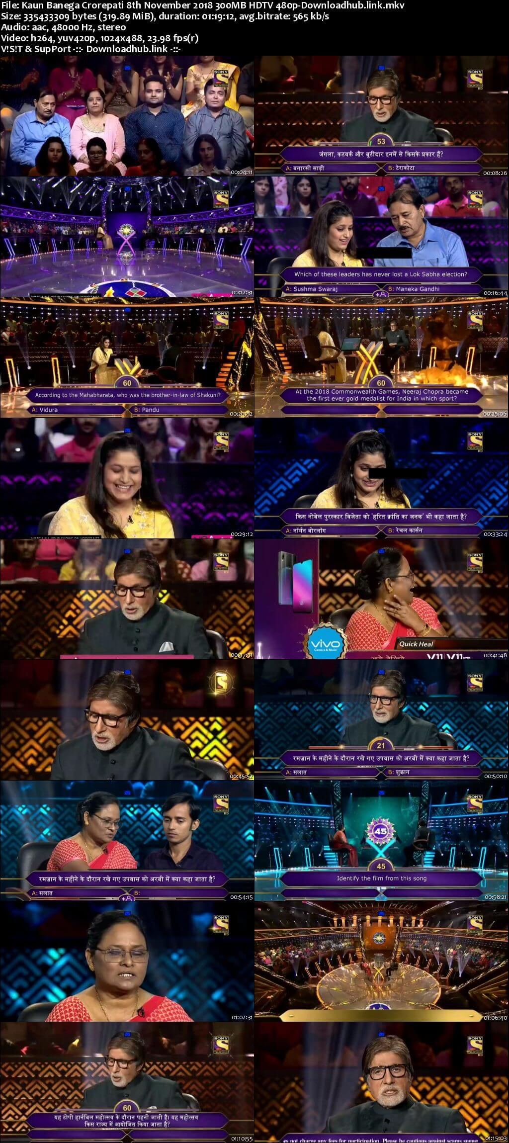 Kaun Banega Crorepati 8th November 2018 300MB HDTV 480p