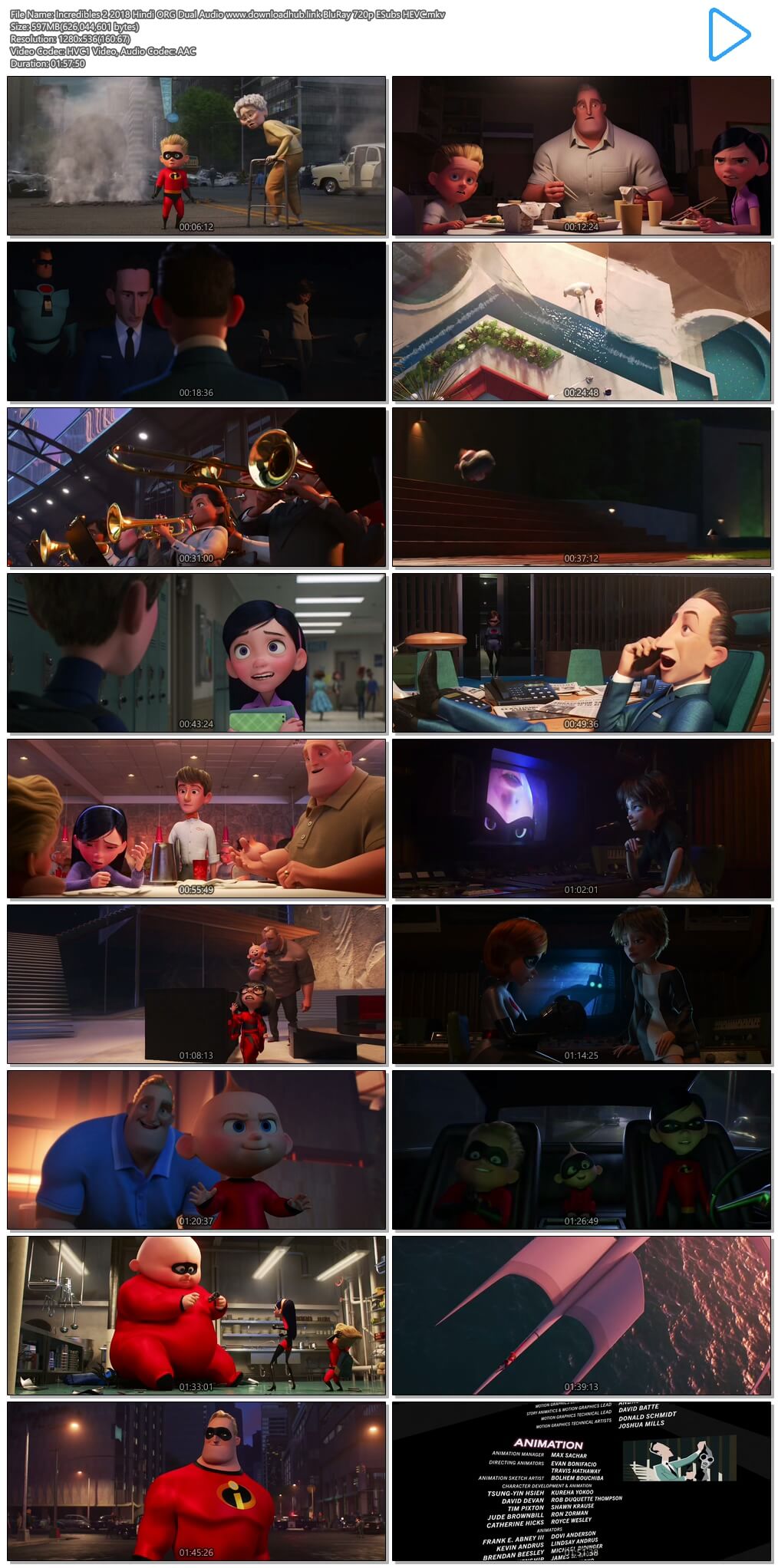 Incredibles 2 2018 Hindi ORG Dual Audio 600MB BluRay 720p ESubs HEVC