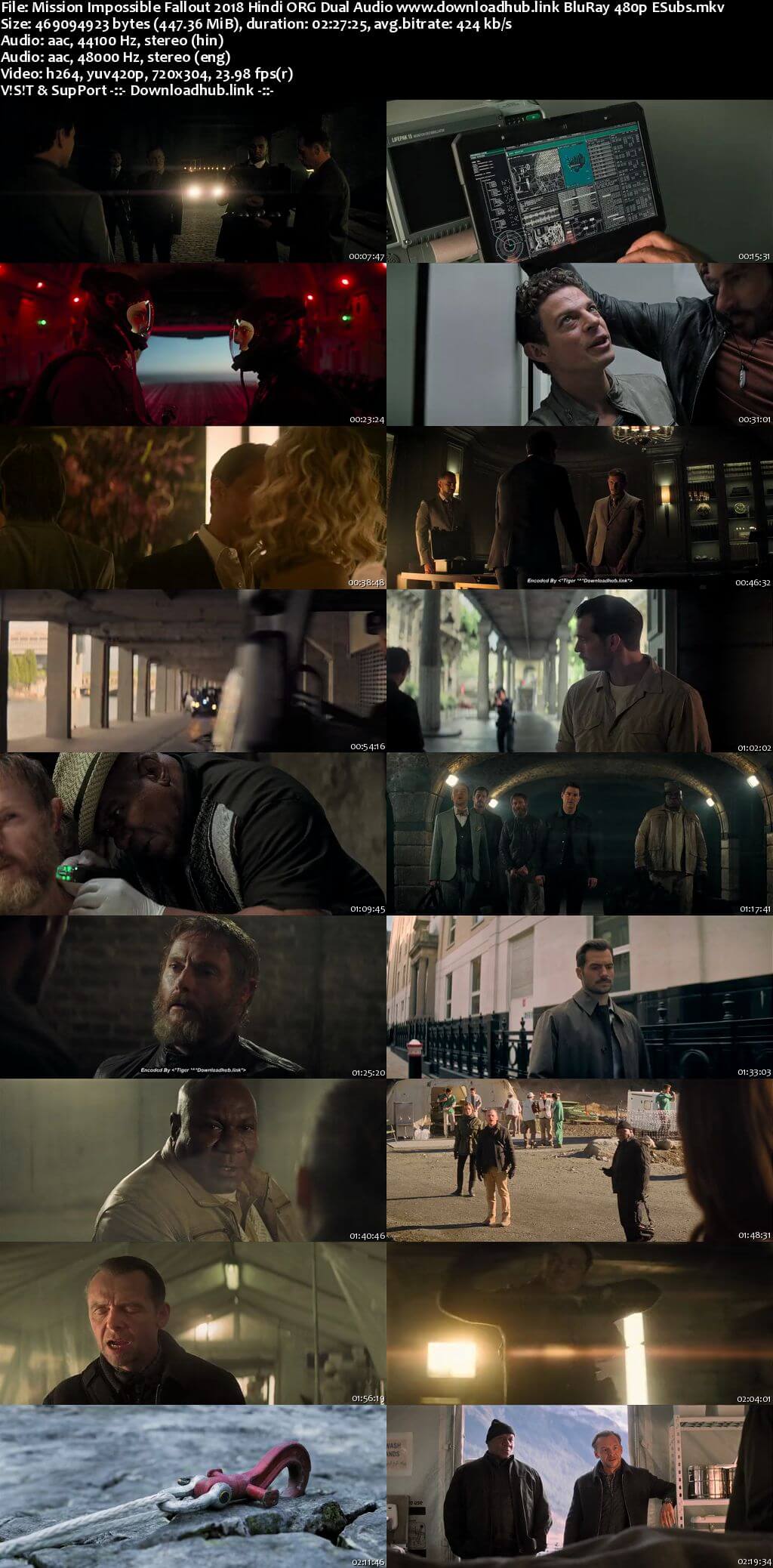 Mission Impossible Fallout 2018 Hindi ORG Dual Audio 450MB BluRay 480p ESubs