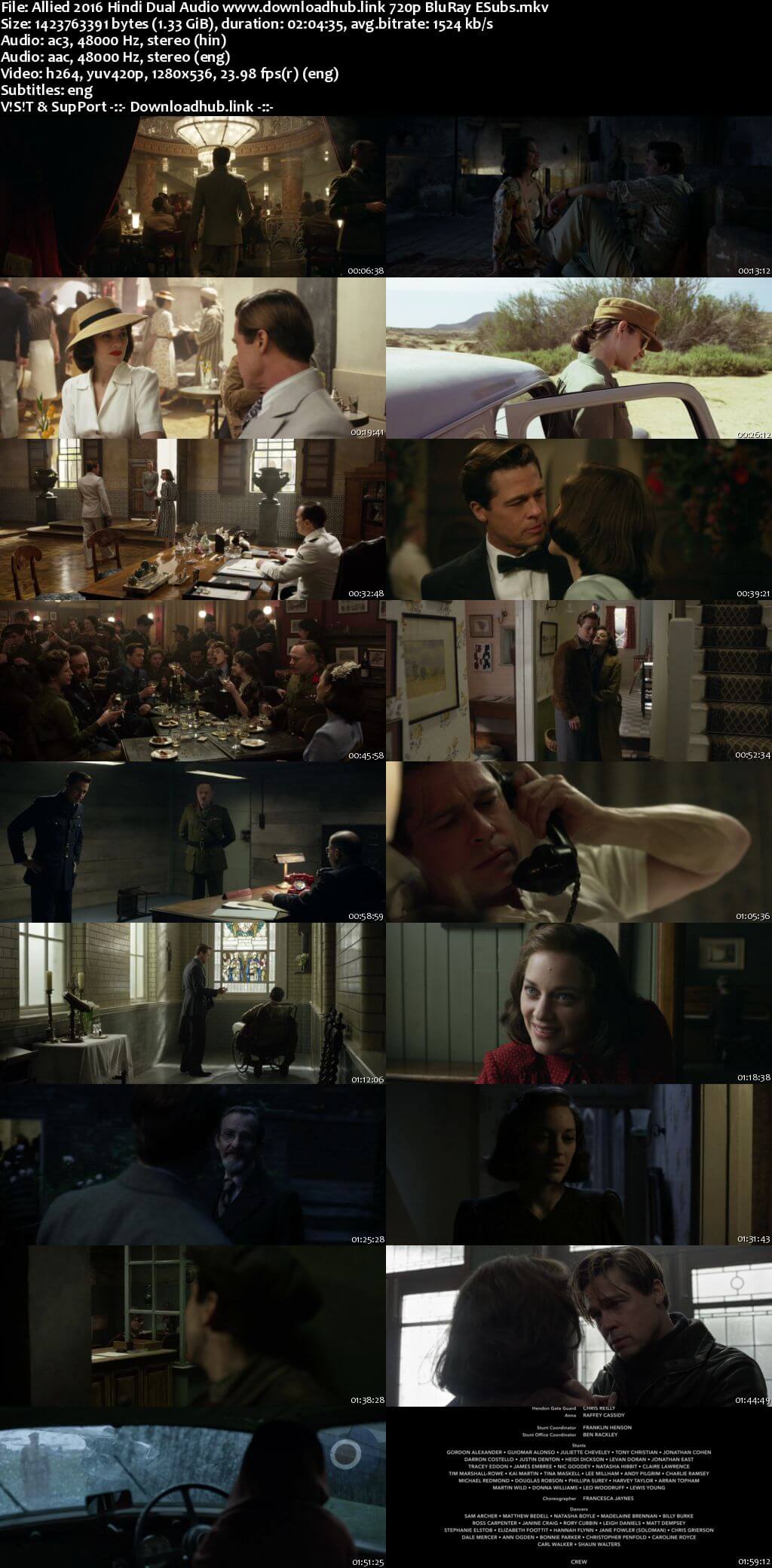 Allied 2016 Hindi Dual Audio 720p BluRay ESubs