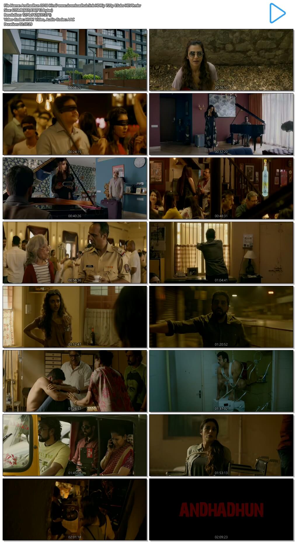 Andhadhun 2018 Hindi 600MB HDRip 720p ESubs HEVC