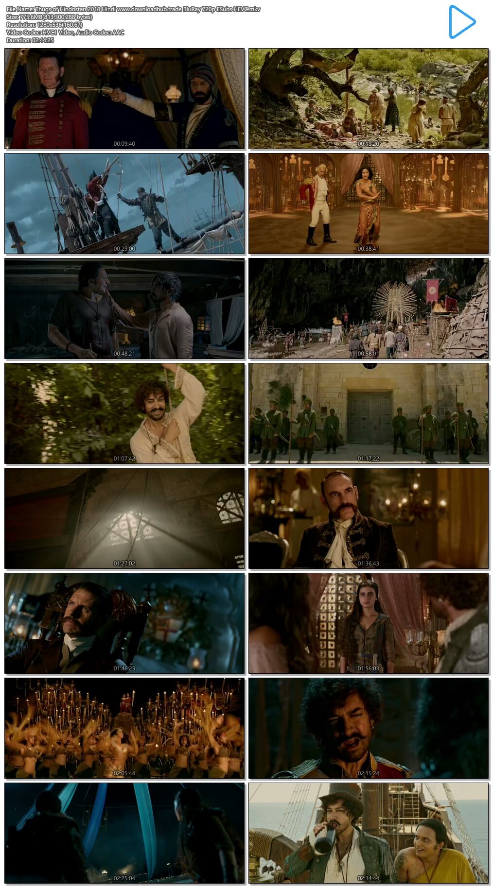 Thugs of Hindostan 2018 Hindi 750MB BluRay 720p ESubs HEVC