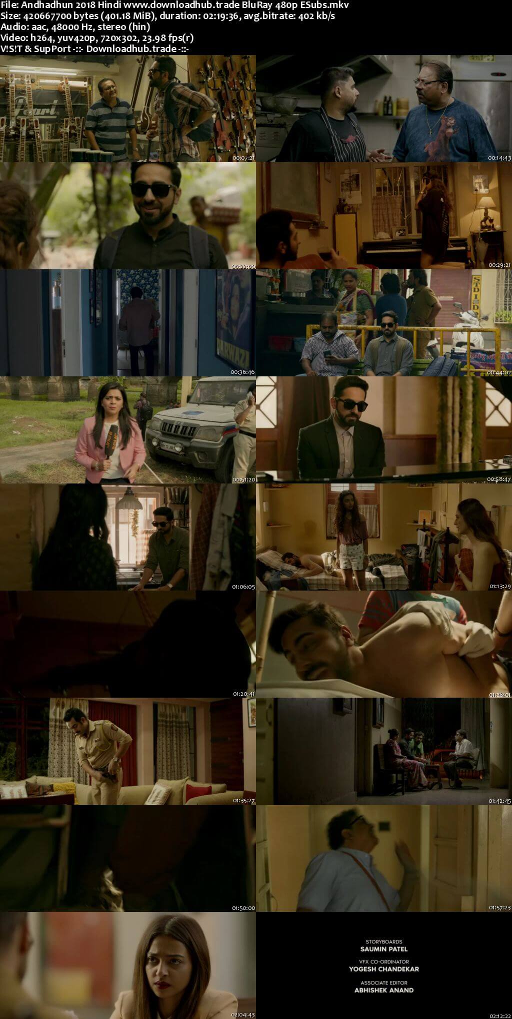 Andhadhun 2018 Hindi 400MB BluRay 480p ESubs
