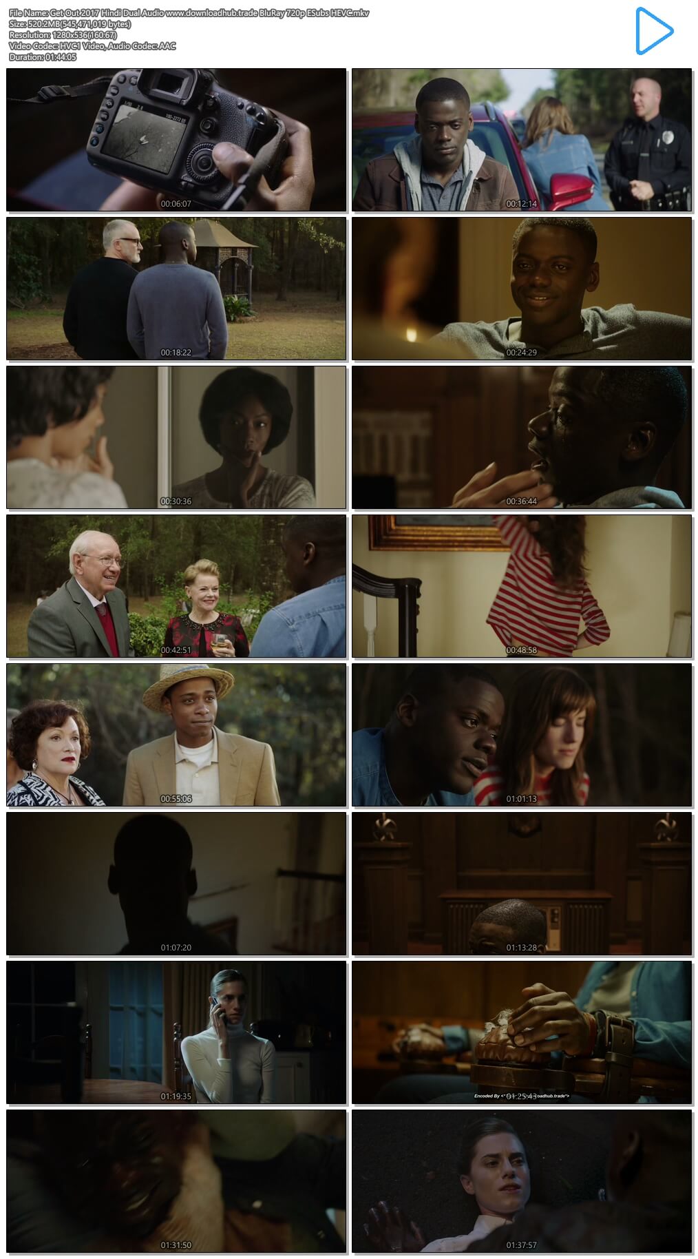 Get Out 2017 Hindi Dual Audio 500MB BluRay 720p ESubs HEVC