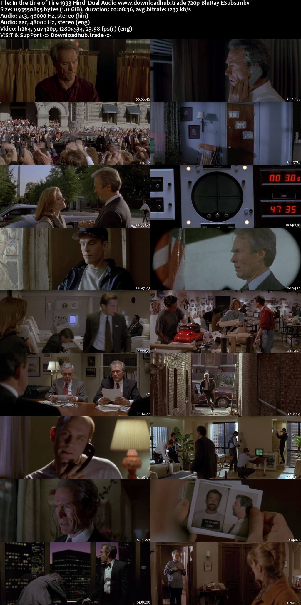 In the Line of Fire 1993 Hindi Dual Audio 720p BluRay ESubs