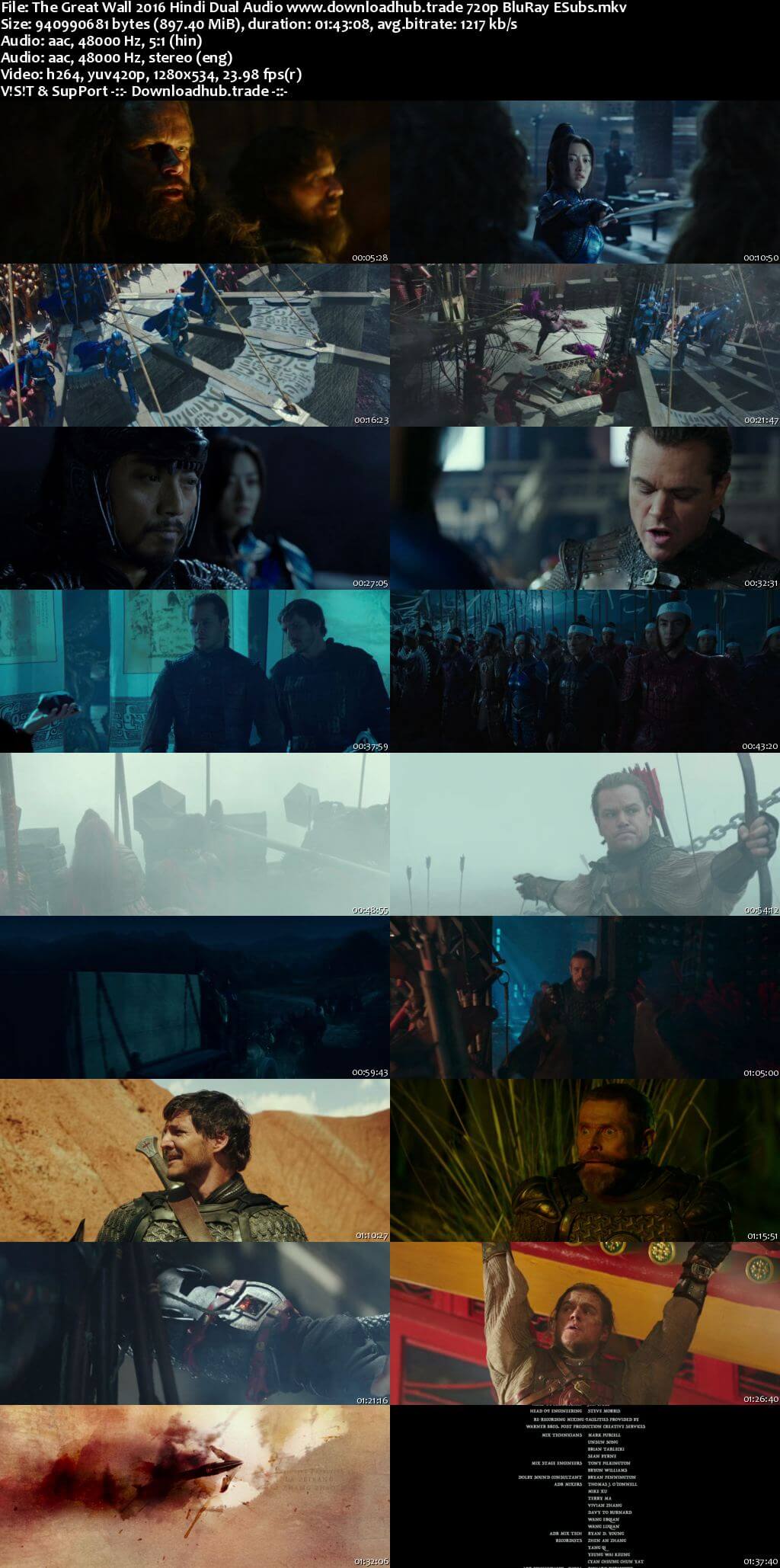 The Great Wall 2016 Hindi Dual Audio 720p BluRay ESubs