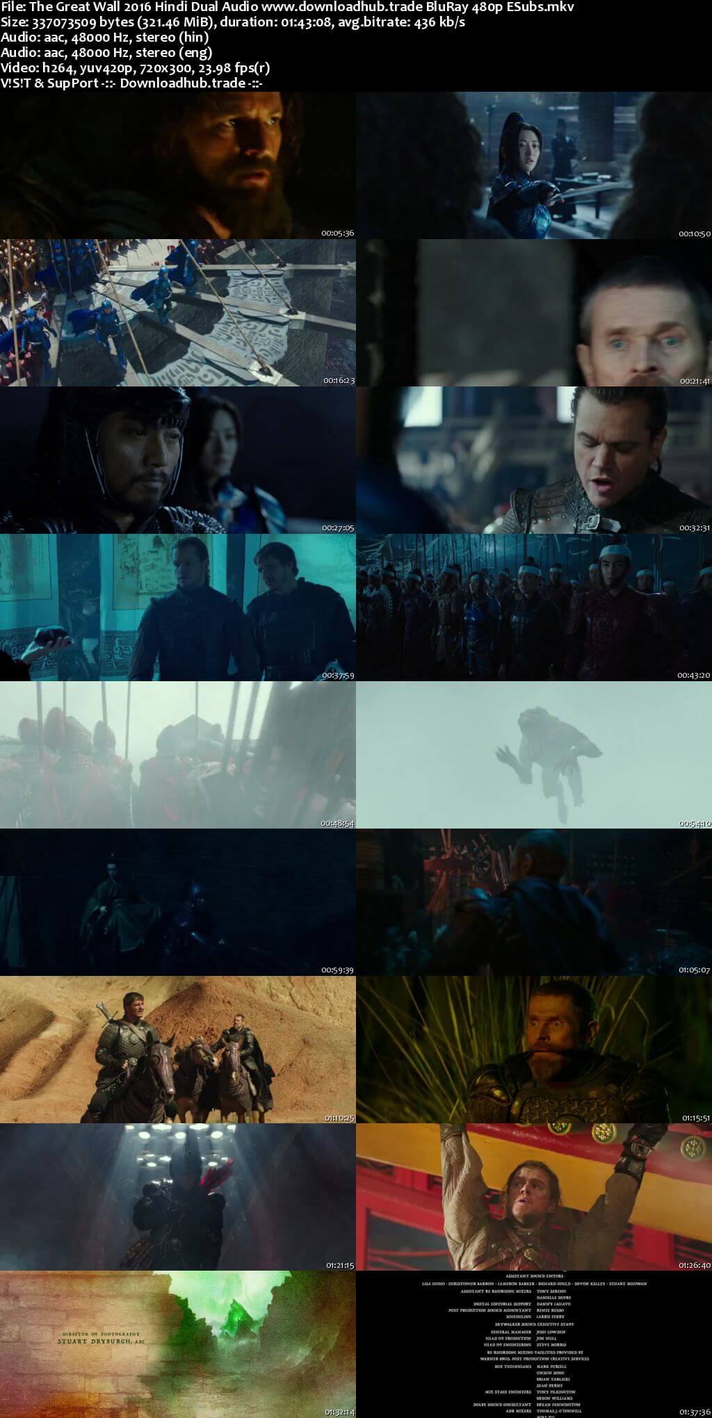The Great Wall 2016 Hindi Dual Audio 300MB BluRay 480p ESubs The Great Wall 2016 Hindi Dual Audio 300MB BluRay 480p ESubs