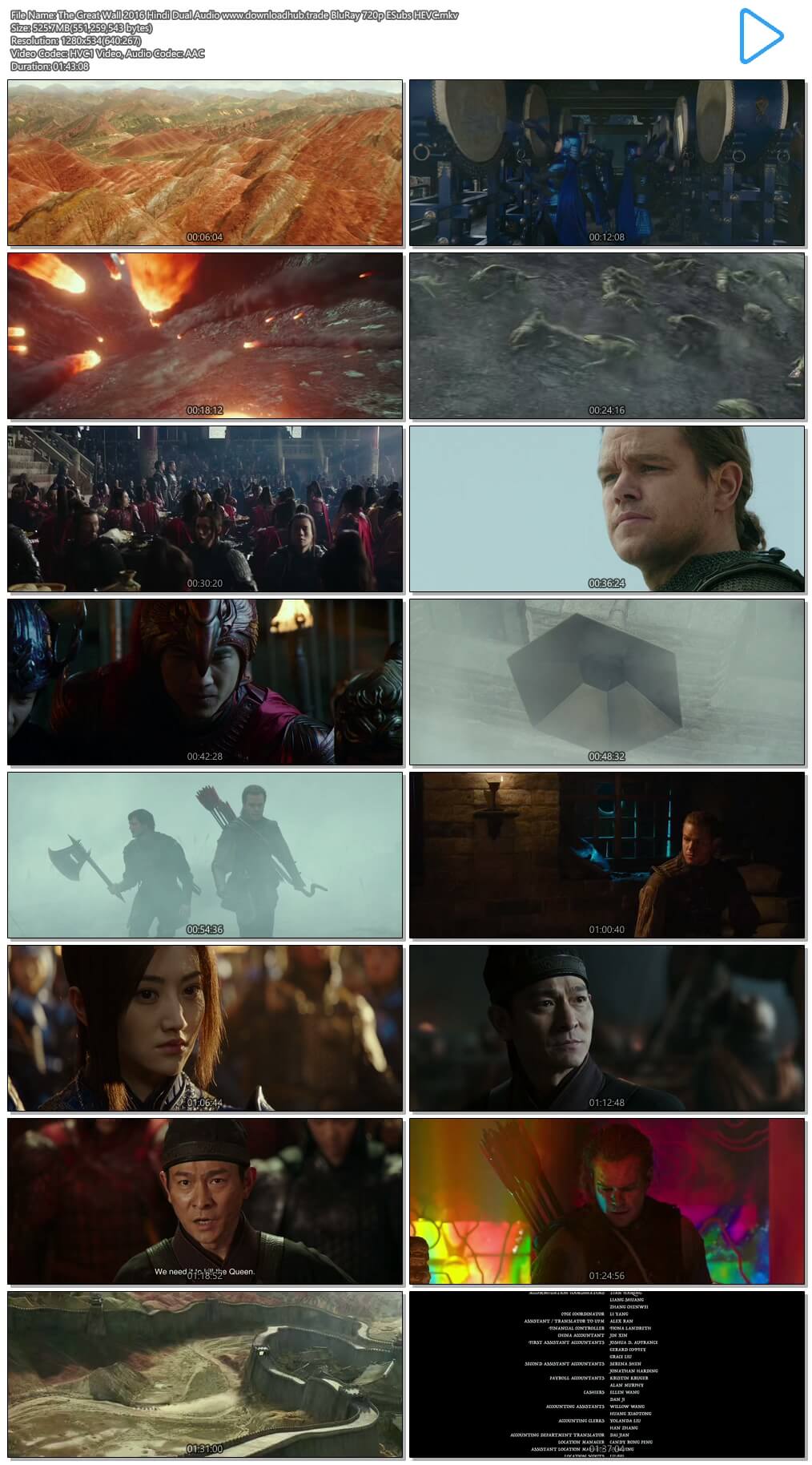 The Great Wall 2016 Hindi Dual Audio 500MB BluRay 720p ESubs HEVC