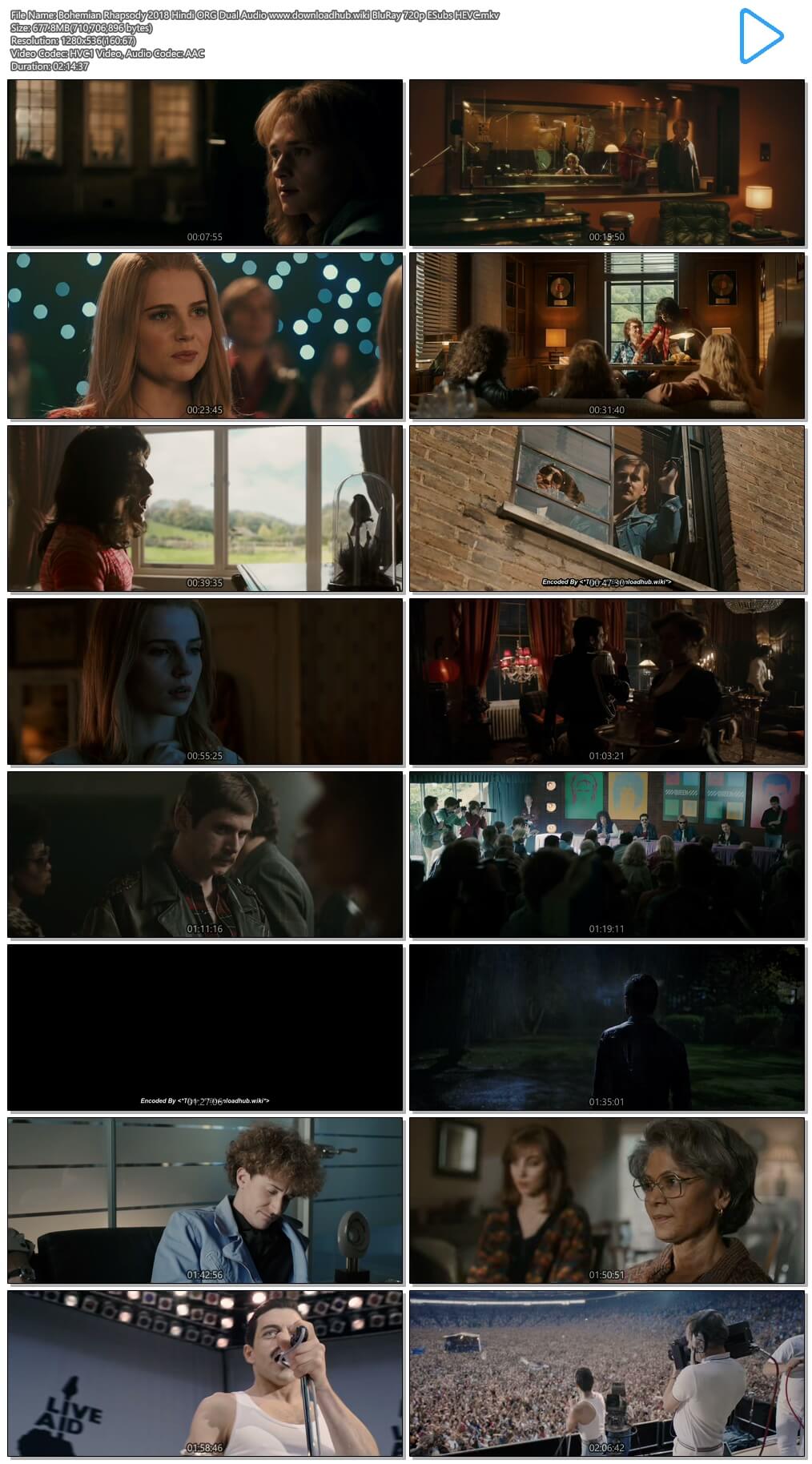 Bohemian Rhapsody 2018 Hindi ORG Dual Audio 650MB BluRay 720p ESubs HEVC