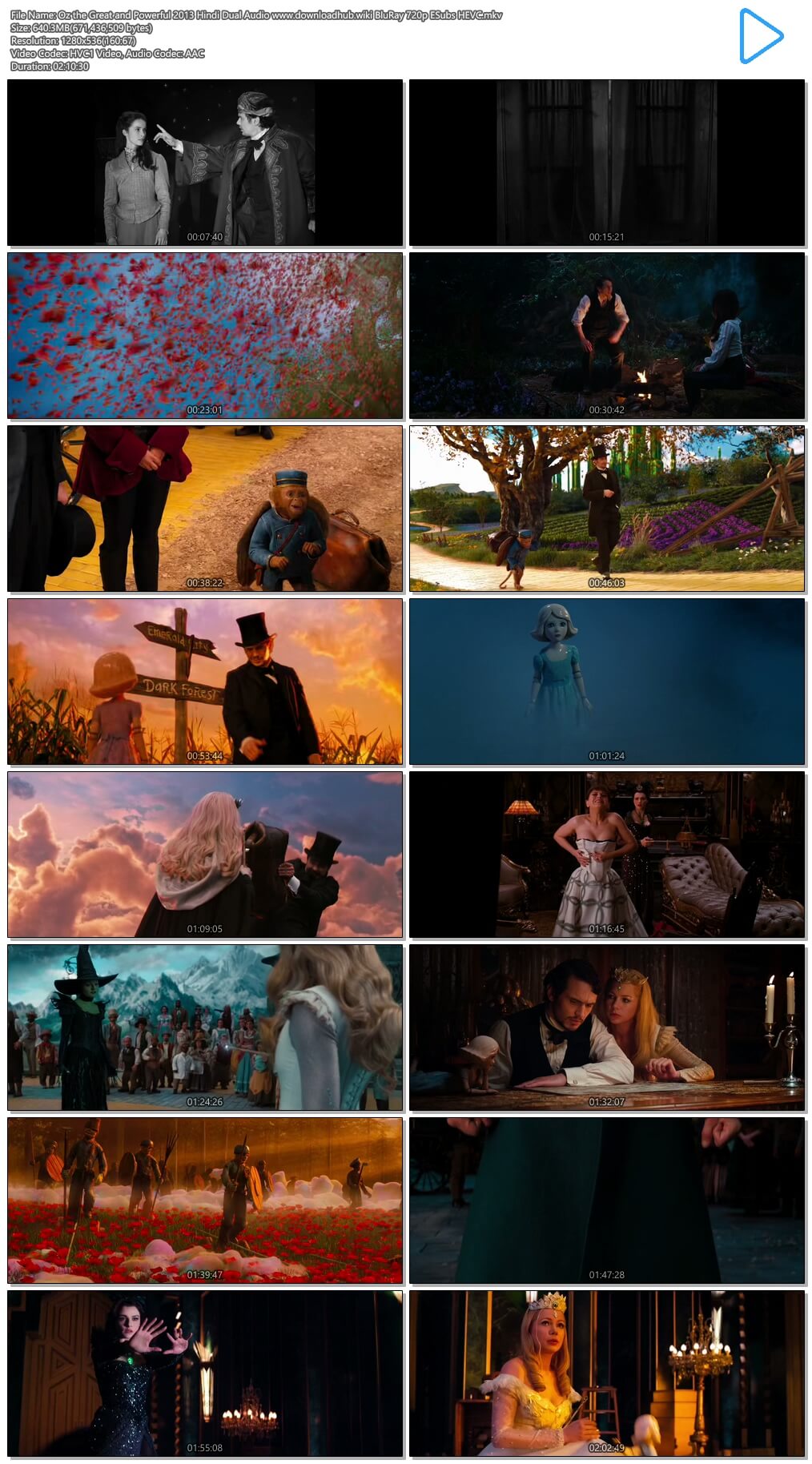 Oz the Great and Powerful 2013 Hindi Dual Audio 600MB BluRay 720p ESubs HEVC