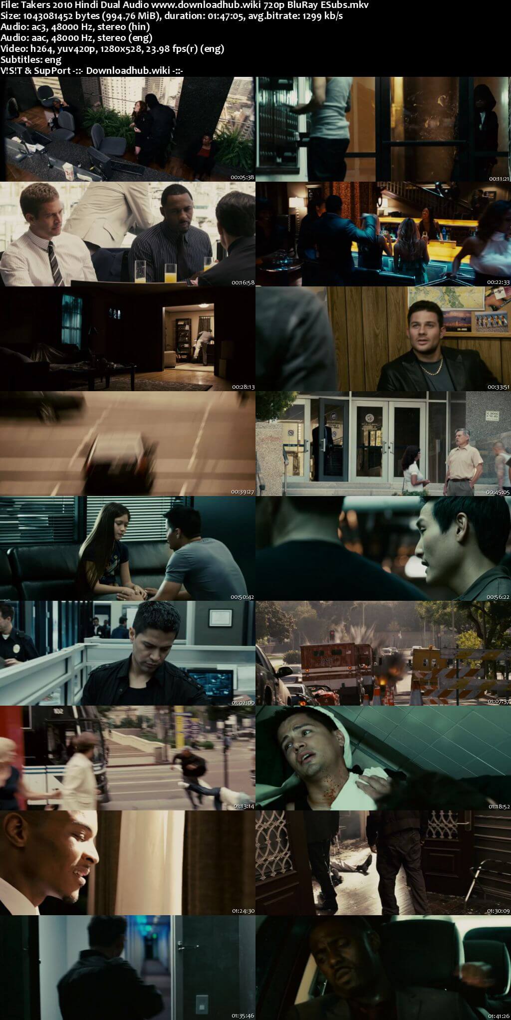 Takers 2010 Hindi Dual Audio 720p BluRay ESubs Takers 2010 Hindi Dual Audio 720p BluRay ESubs