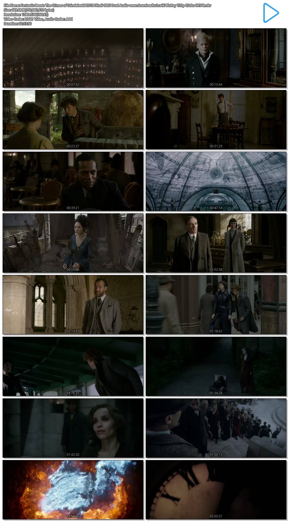 Fantastic Beasts The Crimes of Grindelwald 2018 Hindi ORG Dual Audio 650MB BluRay 720p ESubs HEVC