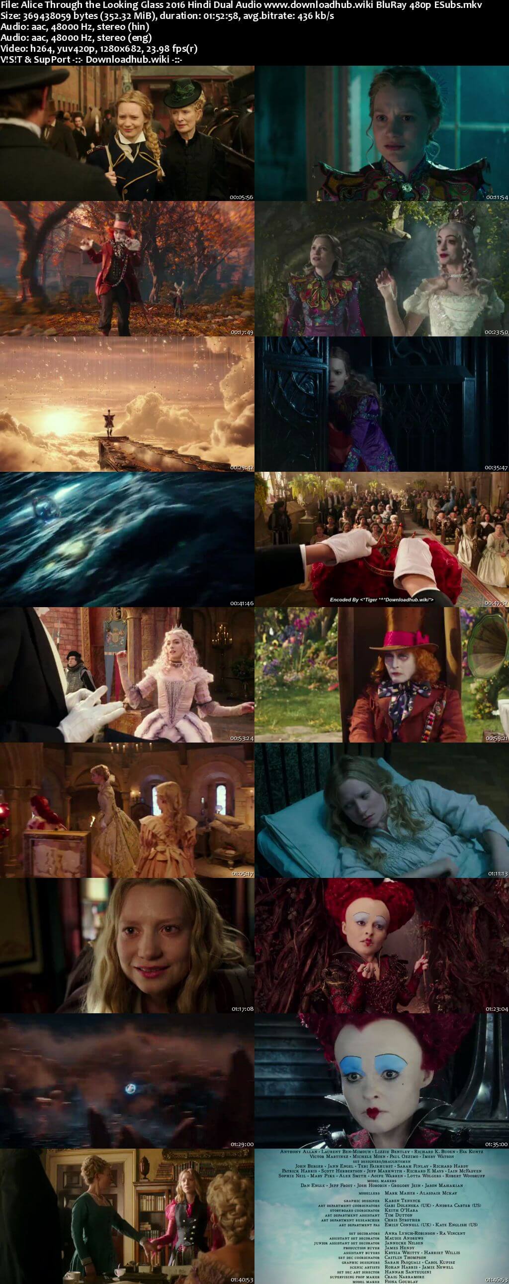 Alice Through the Looking Glass 2016 Hindi Dual Audio 350MB BluRay 480p ESubs