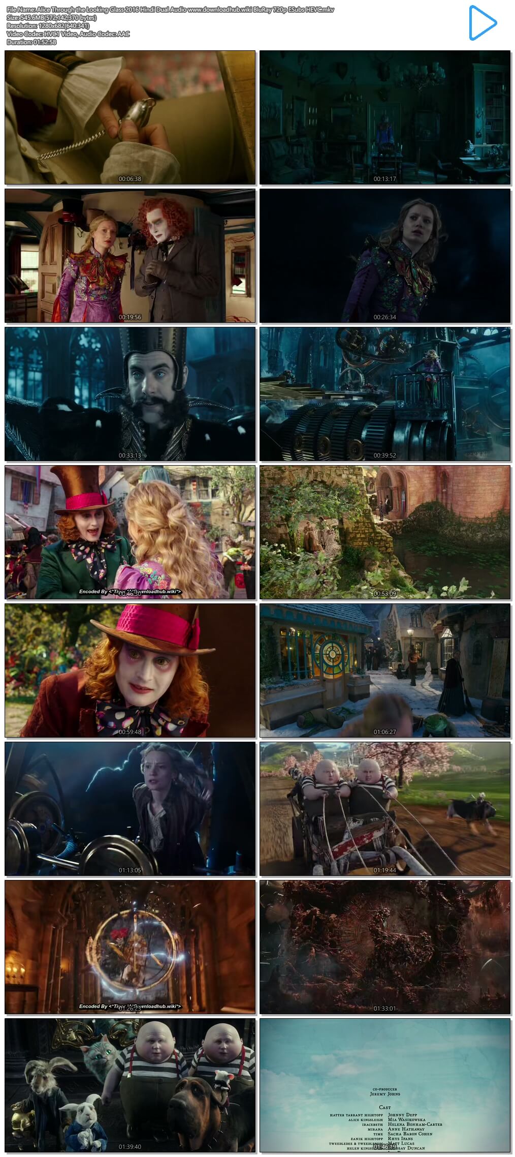 Alice Through the Looking Glass 2016 Hindi Dual Audio 550MB BluRay 720p ESubs HEVC