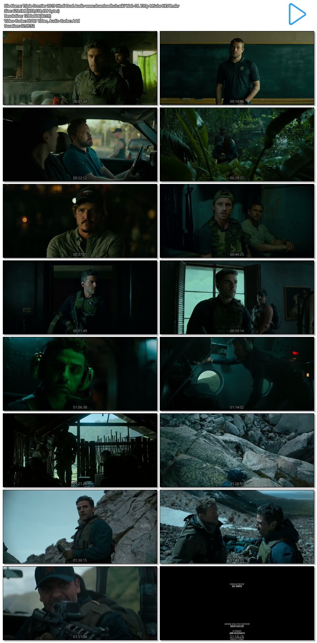 Triple Frontier 2019 Hindi Dual Audio 600MB Web-DL 720p MSubs HEVC