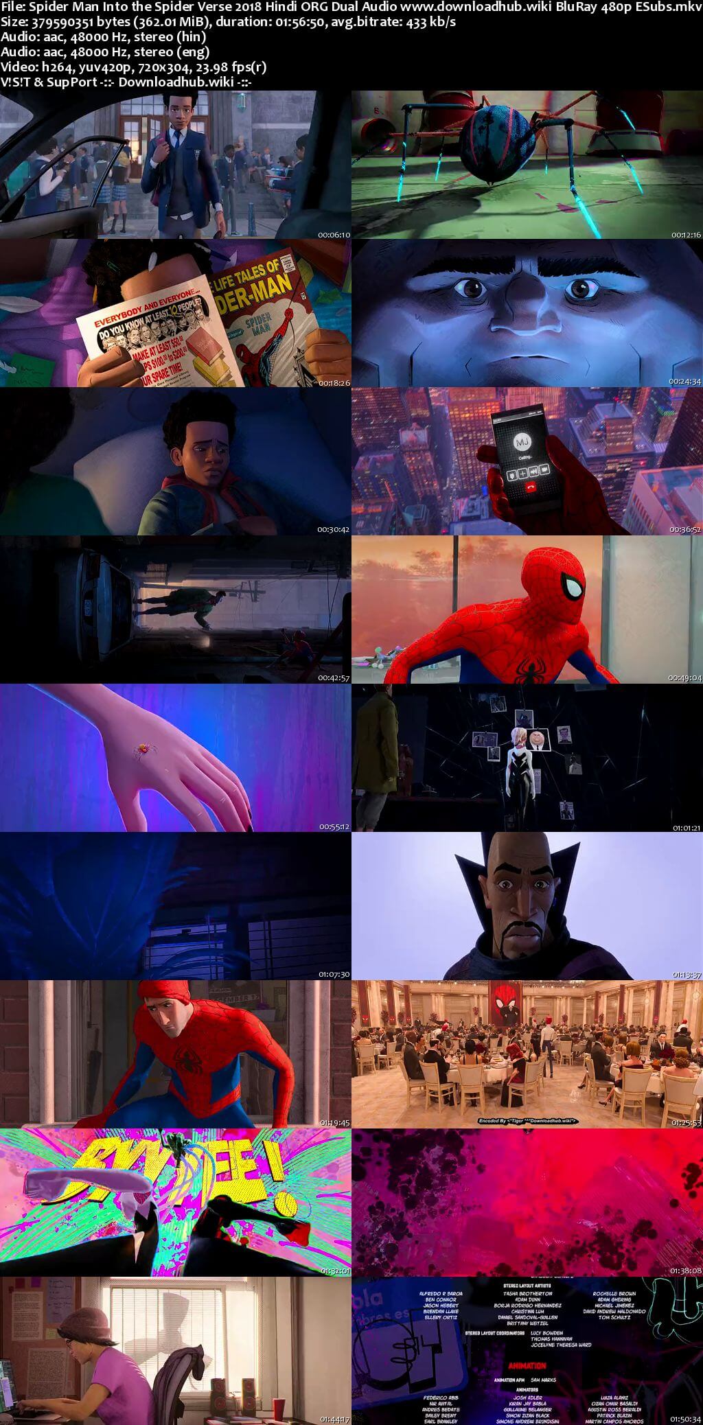 Spider Man Into the Spider Verse 2018 Hindi ORG Dual Audio 350MB BluRay 480p ESubs