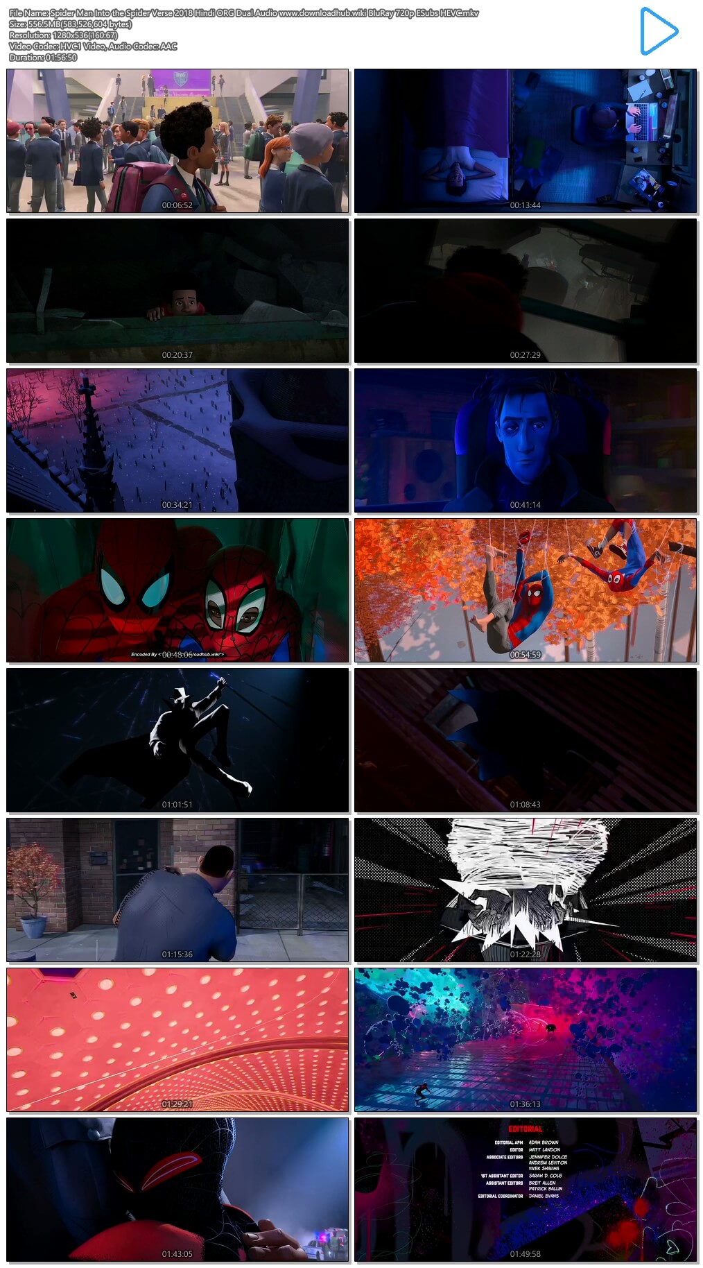 Spider Man Into the Spider Verse 2018 Hindi ORG Dual Audio 550MB BluRay 720p ESubs HEVC