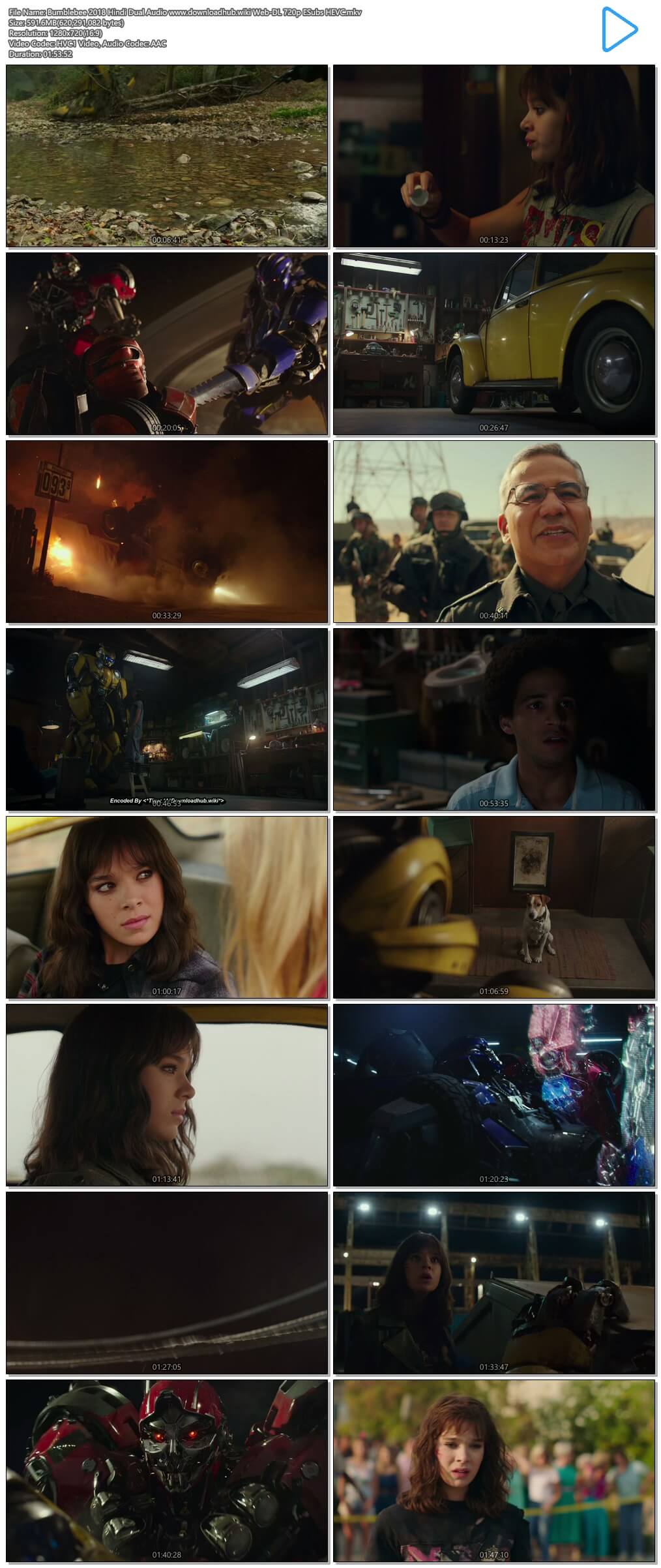 Bumblebee 2018 Hindi Dual Audio 600MB Web-DL 720p ESubs HEVC